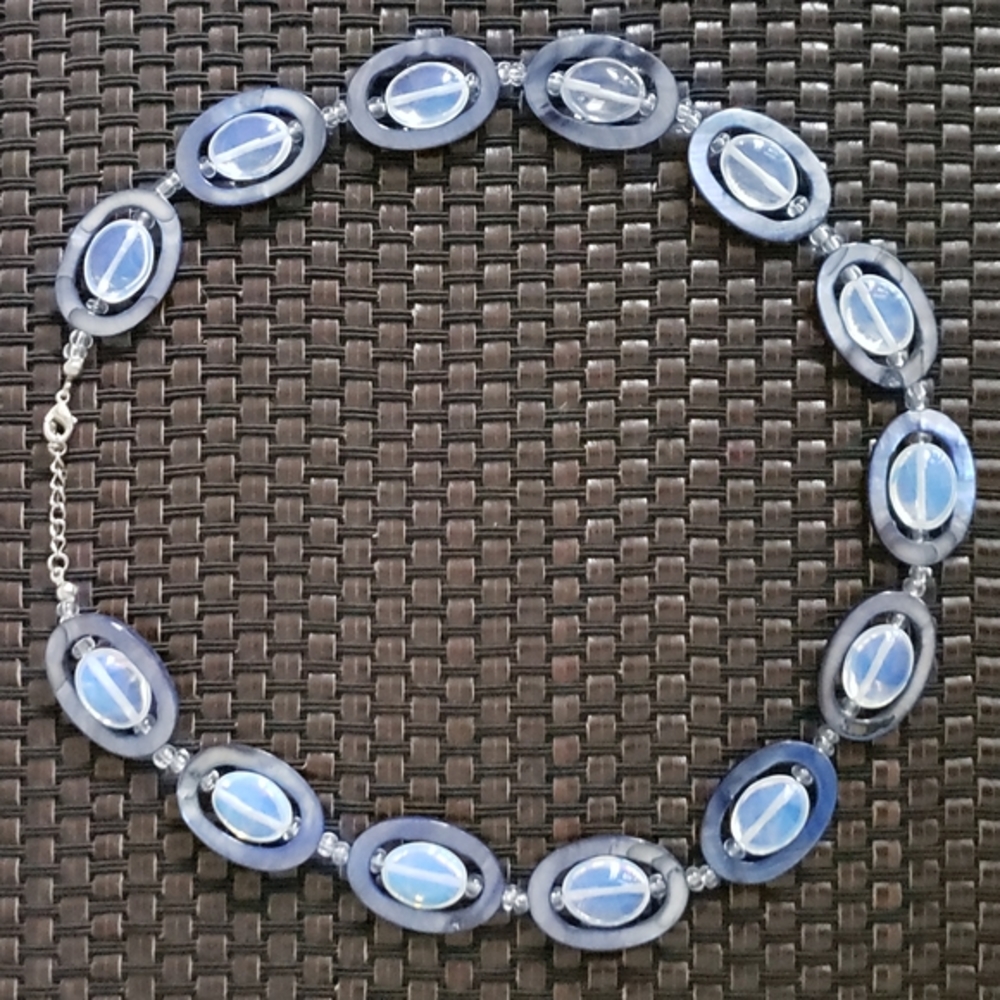 🔥HP🔥 VTG Opalite / Abalone Link Necklaces, blue tone - Picture 3 of 13
